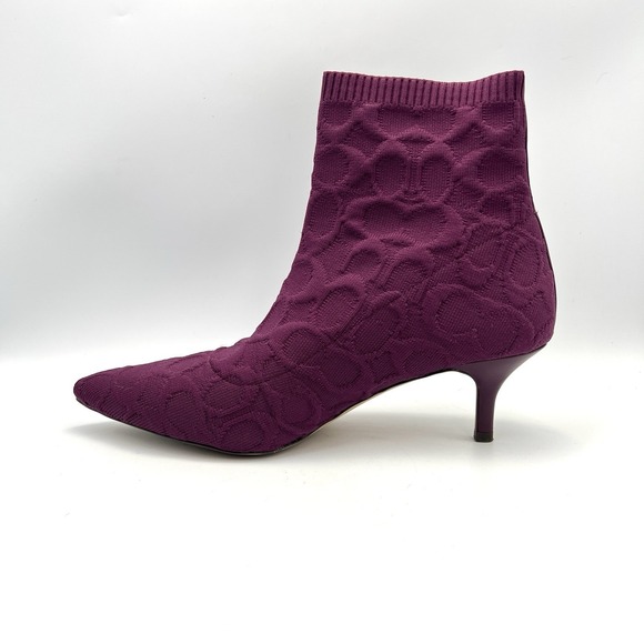 Coach Women's Jade Knit Sock Booties Deep Berry Stretch Knit Sz 8.5 Kitten Heel - Picture 9 of 14